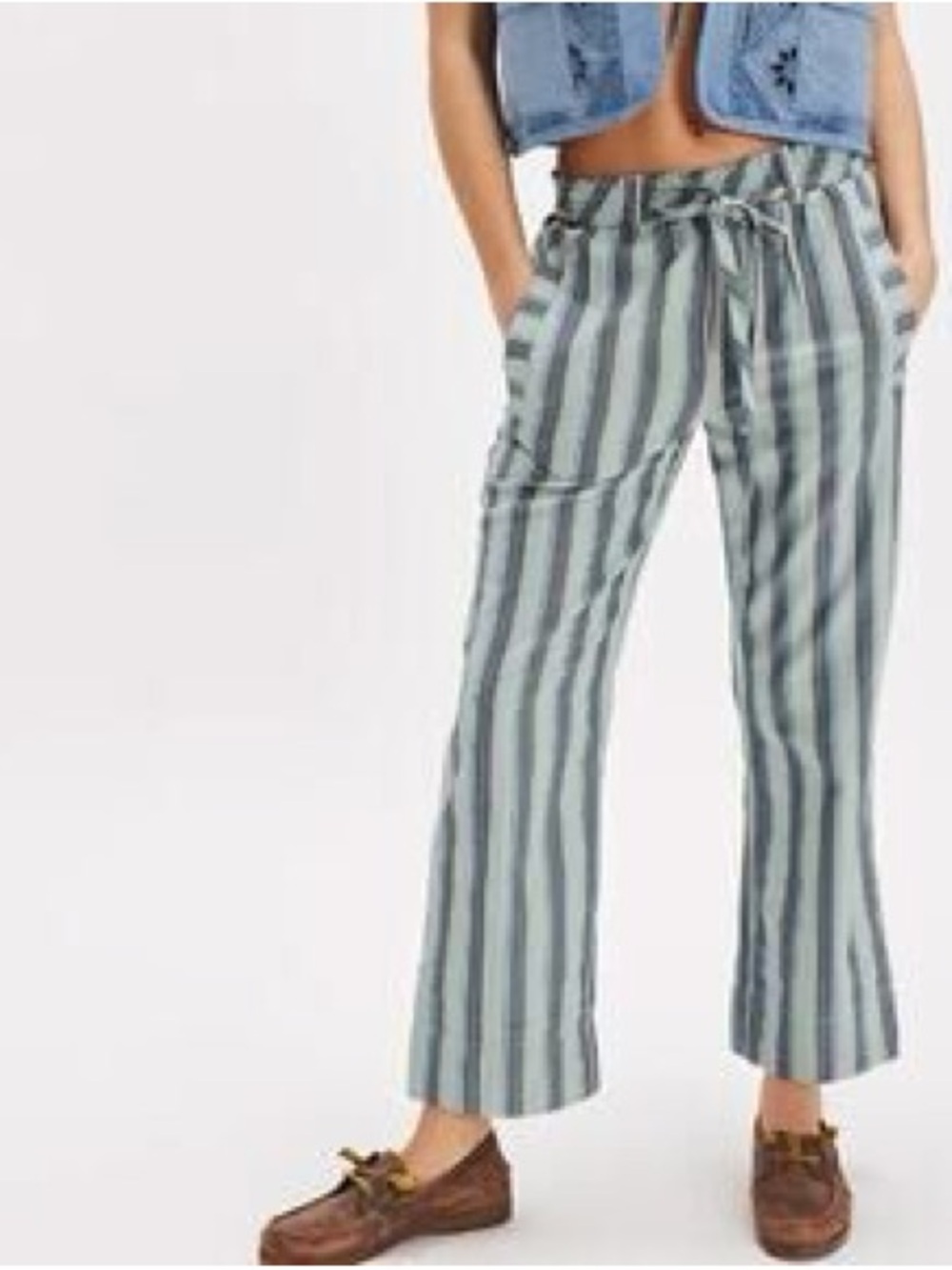 Free People Marielle Stripe Cotton Drawstring Straight Leg Pants - Picture 2 of 7